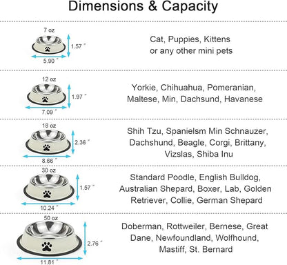 Stainless Steel Dog Bowls, Food and Water Non Slip Anti Skid Stackable Pet Puppy Dishes for Small, Medium and Large Dogs (2 Pack)