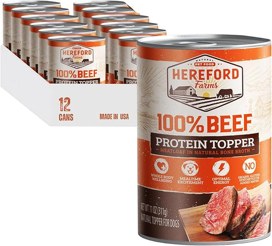 100% Beef Wet Dog Food, Single Ingredient, Protein-Rich Mixer and Topper, Meatloaf in Bone-Broth, 11oz. can (Pack of 12)