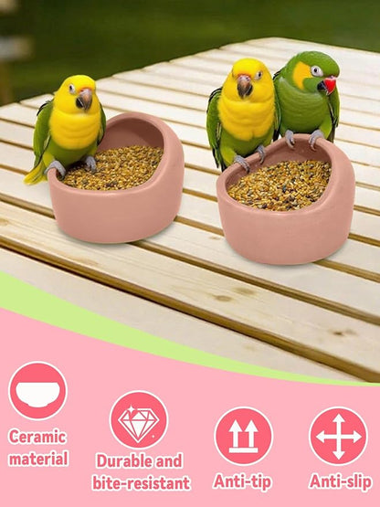 2 Pcs Bird Food Bowl Ceramic Bowls for Birds Small Parakeet Food Bowl Parrot Feeding Cups, Bird Cage Feede for Parakeets Conure Cockatiels Lovebird Budgie (Pink)