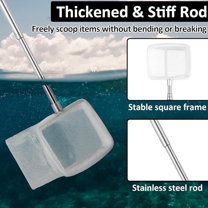 Aquarium Shrimp Net, Shrimp Skimming Aquarium Nets with Extendable Stainless Steel Handle Fish Net for Fish Tank Aquariums Small Ponds Baby-Fish Food Residue Debris, Retractable 7.5-21 Inches Long