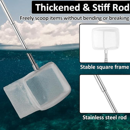 Aquarium Shrimp Net, Shrimp Skimming Aquarium Nets with Extendable Stainless Steel Handle Fish Net for Fish Tank Aquariums Small Ponds Baby-Fish Food Residue Debris, Retractable 7.5-21 Inches Long