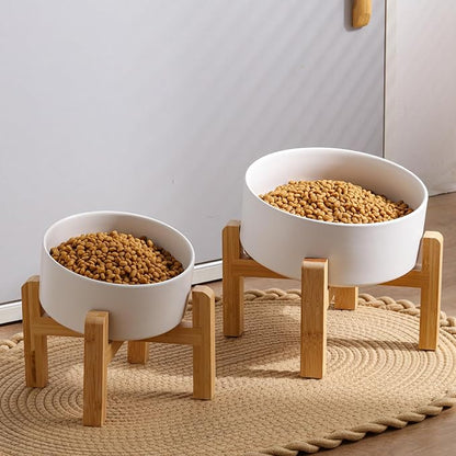 White Elevated/Raised 15°Tilted Anti Slip Ceramic Dog Bowl for Small/Medium Breeds,Slanted Bulldog Big Face Pet Food Water Feeding Dish with Stand for Cats and Dogs (3.6 Cups/28 OZ)