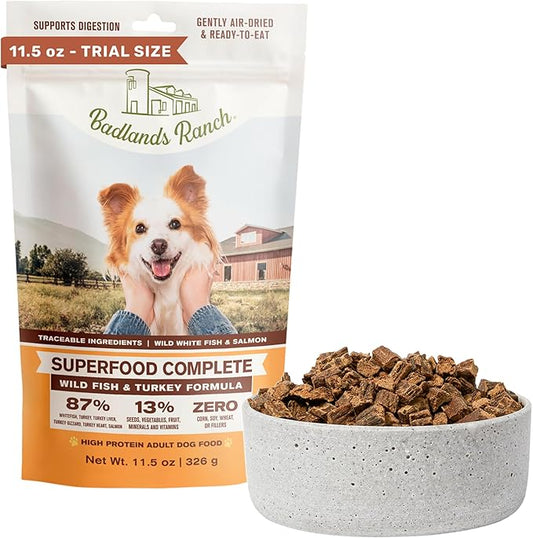 Superfood Complete, Air-Dried Adult Dog Food - High Protein, Zero Fillers, Superfood Nutrition by Katherine Heigl (11.5 oz. Wild Fish and Turkey Formula)