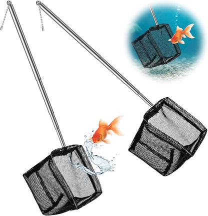 2 Pack Fish Net for Fish Tank Aquarium Net Small Black Aquarium Shrimp Nets with Extendable Stainless Steel Handle Fine Tank Tool Mesh for Shrimp, Food Residue Debris Skimming