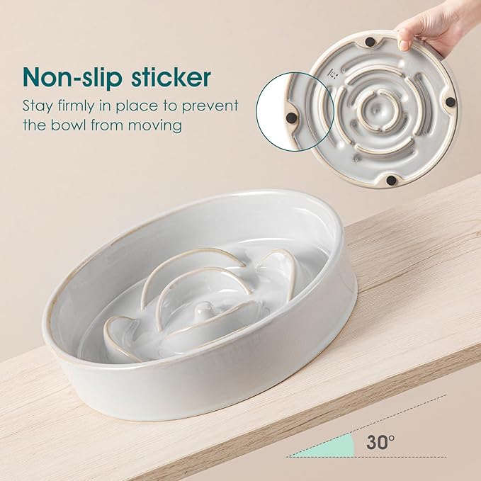 vancasso Slow Feeder Dog Bowl, 1.5 Cups Ceramic Slow Feeder for Medium Breed, Puzzle Maze Dog Food Bowl for Fast Eater, Light Gray