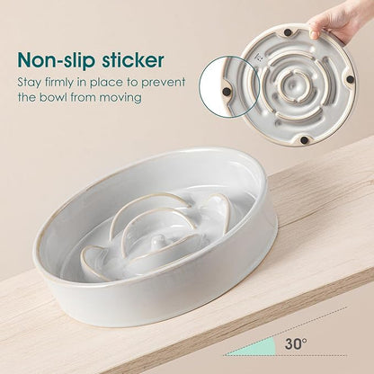 vancasso Slow Feeder Dog Bowl, 1.5 Cups Ceramic Slow Feeder for Medium Breed, Puzzle Maze Dog Food Bowl for Fast Eater, Light Gray