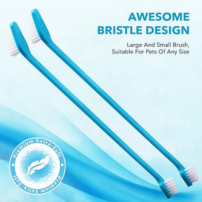 Boshel 8 Pc Dog Toothbrush Kit - 6 Dual Headed Dog Tooth Brush + 2 Pet Finger Toothbrush for Dogs - Soft Nylon Bristle Pet Tooth Brush for Dogs, Best Tooth Brushing Kit for Small & Large Breeds