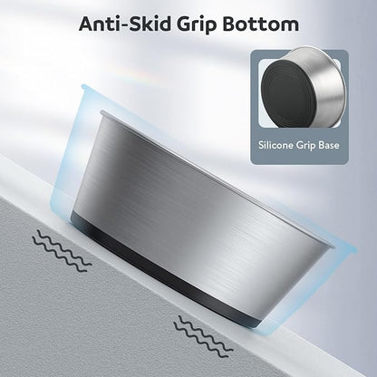 304 Stainless Steel Dog Bowls Set of 2, Anti Rust Metal & Non Slip Rubber Base, Heavy Duty Large Feeding Dishes, Food Grade BPA Free, Food and Water Bowl for Large Dogs (64oz, 8cup)