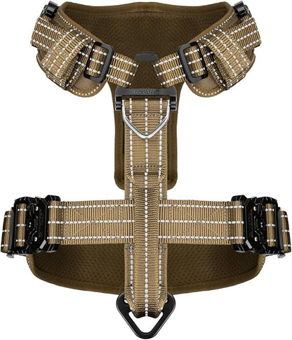 ICEFANG Dog Strap Harness with 4 x Metal Buckles,for X-Large Sized Dog,K9 Vest,Y-Shape Chest,Adjustable Pet Harness,No-Pull Front Leash Clip (X-Large (Pack of 1), Brown)