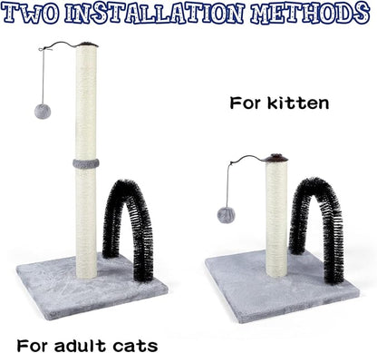 ANWA Tall Cat Scratching Post with Arch Self Groomer Massager, 32" Scratching Post for Indoor Cats from Kitten to Adult Cats, Stable Sisal Cat Post with Extra Interactive Dangling Plush Toy