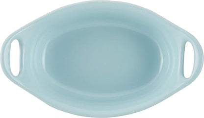 Rachael Ray Solid Glaze Ceramics Au Gratin Bakeware / Baker Set, Oval - 2 Piece, Light Blue