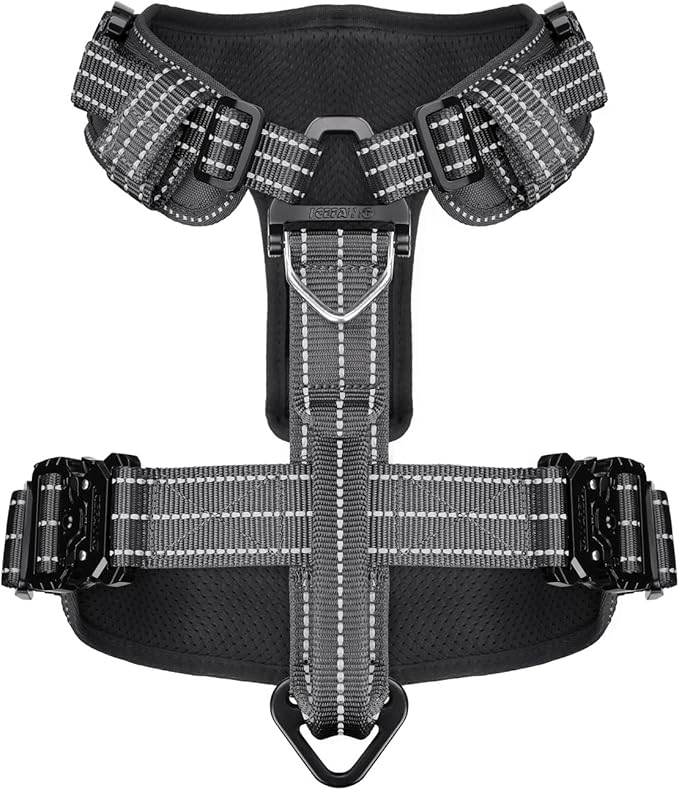 ICEFANG Dog Strap Harness with 4 x Metal Buckles,for X-Large Sized Dog,K9 Vest,Y-Shape Chest,Adjustable Pet Harness,No-Pull Front Leash Clip (X-Large (Pack of 1), Grey)