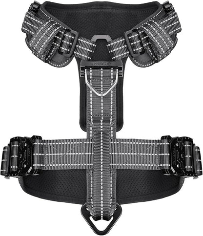 ICEFANG Dog Strap Harness with 4 x Metal Buckles,for X-Large Sized Dog,K9 Vest,Y-Shape Chest,Adjustable Pet Harness,No-Pull Front Leash Clip (X-Large (Pack of 1), Grey)