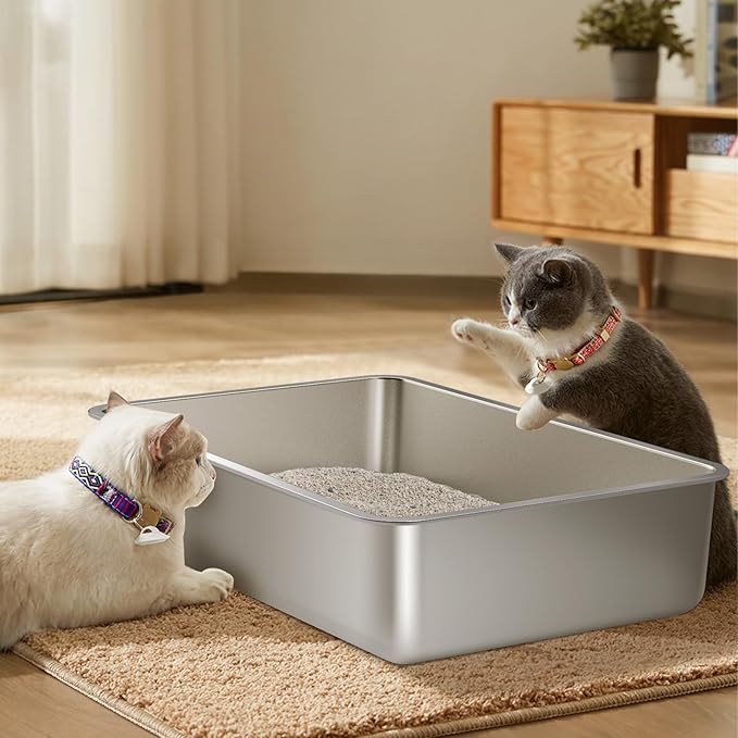 Stainless Steel Litter Box,XL Metal Litter Box for Cat, Large Metal Litterbox for Kitty, Easy Clean, Non Stick No Smell
