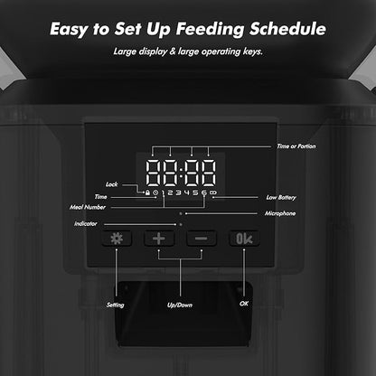 Automatic Dog Feeder - 8L/34 Cups Large Capacity Automatic Cat Food Dispenser with LCD Screen, Large Food Tray, Battery Operated, Timed Cat Feeder, Up to 50 Portions 6 Meals Per Day, Keeps Fresh