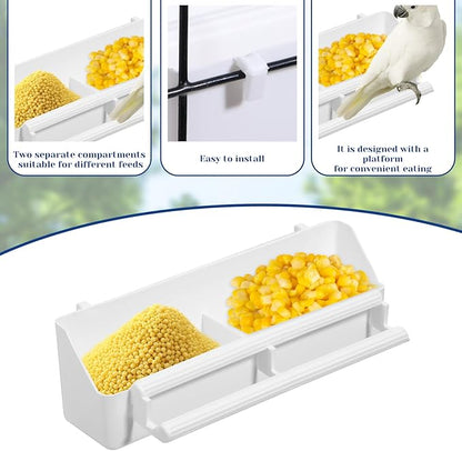 2 Pack Bird Feeder for Cage, Hanging Plastic Bird Food and Water Dispenser with Perches Birds Bowls for Parakeet, Cockatiel, Canary, Parrot