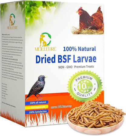 10lbs Dried Black Soldier Fly Larvae for Chickens - High Protein Chicken Food 100% Natural - BSF Larvae More Calcium Than Dried Mealworms, Chicken Treats for Laying Hens Ducks Birds