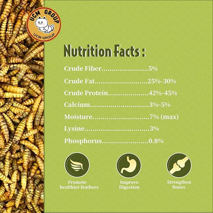 UCM Group 10LB Dried Black Soldier Fly Larvae for Chicken, Poultry, Wild Birds,100% Natural Non-GMO, No Additives, Treat, More Calcium Chicken Treats Than Mealworms