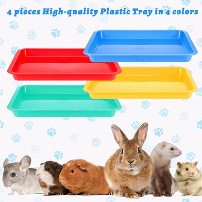 4 Pcs Small Cat Litter Box, Open Rabbit Litter Pan, Waterproof Plastic Tray Travel Toilet for Cats Kitty Bunny Small Pet 4 Colors (15.1 x 12 x 1.4 Inch)