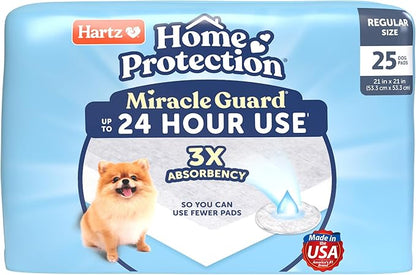 New! Hartz Home Protection Miracle Guard USA Made Dog Pads, Regular Size 25 Count, 3X Absorbency & 3X Longer use, Won't Leak and Odor Eliminating