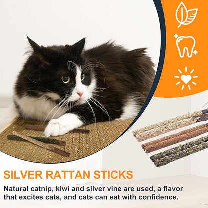 12pcs Natural Catnip Chew Toys for Kittens Teeth Cleaning,Silvervine Sticks, Increase Appetite, Calm Anxiety and Stress, Aggressive Chewers Toy