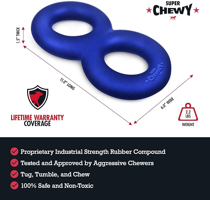 SuperChewy Tough Dog Double Ring Toy | Lifetime Replacement | Strong Natural Rubber | Great Dog Pull Toy for Exercise | Tug Toys for Dogs | Ultra Durable Chew Toys for Aggressive Chewers