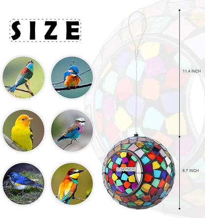 VCUTEKA Bird Feeder Mosaic Fly Through Bird Feeders for Outside Hanging with Round Shape Glass Container to Attract More Wild Birds for Garden, Yard, Backyard, Deck and Porch Decor, Polygon 7-Inch