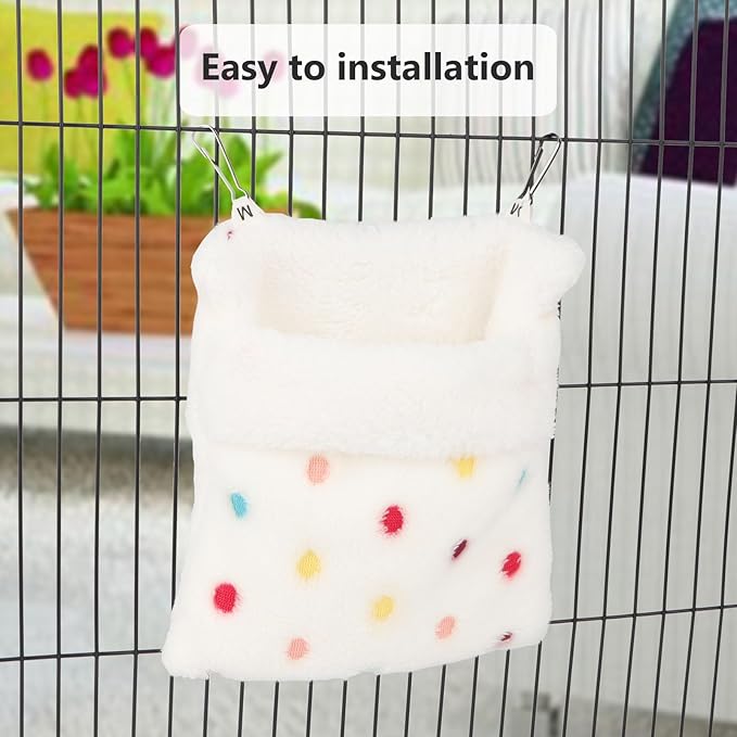 Sugar Glider Sleeping Pouch Bag, Warm Hamster Hammock Pouch Sack Small Pet Hanging Bed for Hamster Rat Hedgehog Squirrel and Other Small Animal (White)