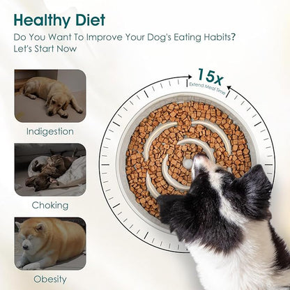 vancasso Slow Feeder Dog Bowl, 3 Cups Ceramic Slow Feeder for Large Breed, Puzzle Maze Dog Food Bowl for Fast Eater, Light Gray