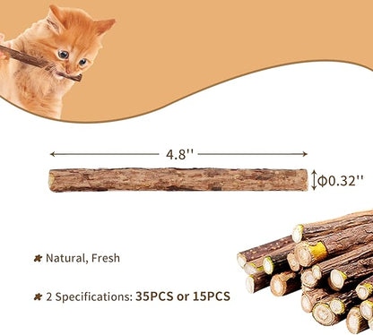 [ 35pcs Silvervine Sticks for Cats, Matatabi Cat Chew Sticks, Catnip Toys, Wooden Dental Sticks for Indoor Cats, Kitty, Kitten Teething Interactive Wand Toys