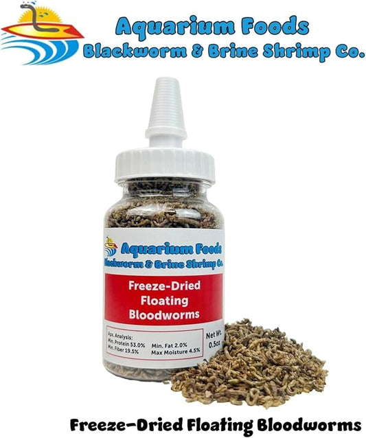 Aquatic Foods Inc. Freeze-Dried Bloodworms, Our Grade A Floating Bloodworms for All Freshwater Fish, Marines Corals, Anemones, Baby Pond Fish…0.5oz Squeeze Bottle