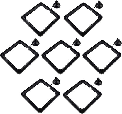 7 Pack Aquarium Fish Feeding Ring Floating Food Feeder, Square Shape with Suction Cup, Black