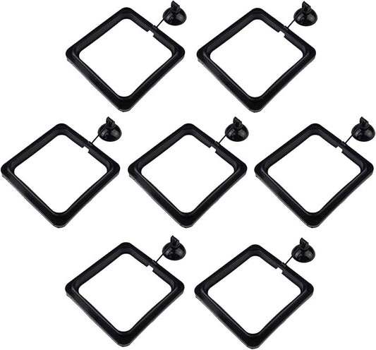 7 Pack Aquarium Fish Feeding Ring Floating Food Feeder, Square Shape with Suction Cup, Black