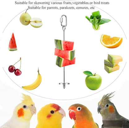 2pcs Hanging Bird Treat Skewer Parrot Fruit Feeder, 8.9 Inch Stainless Steel Bird Food Holder Parrot Fruit Food Skewer with Washer Nut Parakeet Treat Holder Feeder for Parrot Budgie Conure, LXLVOUEG