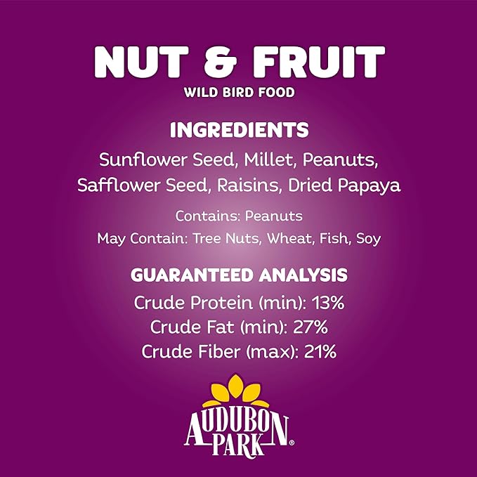 Audubon Park Nut & Fruit Wild Bird Seed – 8 lb. Premium Blend with Sunflower Seeds, Peanuts, Safflower & Dried Fruit – Bird Food for Outside Feeders