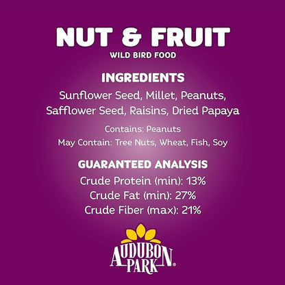 Audubon Park Nut & Fruit Wild Bird Seed – 8 lb. Premium Blend with Sunflower Seeds, Peanuts, Safflower & Dried Fruit – Bird Food for Outside Feeders