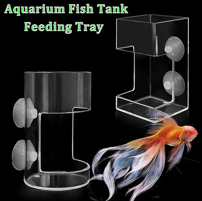2 Pcs Fish Tank Feeding Tray with Suction Cup, Acrylic Feeding Tube Fish Food Holder, Automatic Fishing Feeder Aquarium Tank Divider Supplies, Breeder Box for Aquarium Accessories