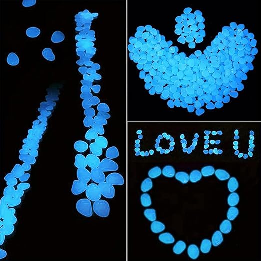 100pcs Glow in The Dark Pebbles Stones, DIY Decorative Luminous Stones, Blue Glowing Rocks for Garden Lawn Yard, Walkway, Pathway, Potted Plants, Fish Tank, Aquarium