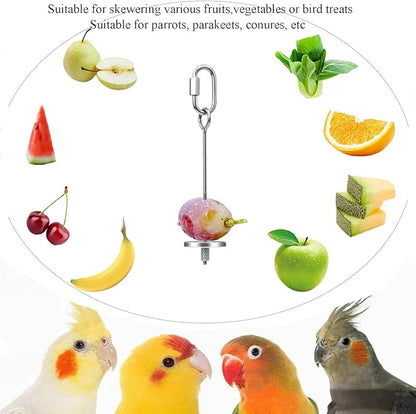 2pcs Hanging Bird Treat Skewer Parrot Fruit Feeder, 5.9 Inch Stainless Steel Bird Food Holder Parrot Fruit Food Skewer with Washer Nut Parakeet Treat Holder Feeder for Parrot Budgie Conure, LXLVOUEG