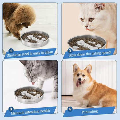 Stainless Steel Slow Feeder Dog Bowls – Non-Slip Metal Dog Bowl for Large & Medium Breeds, Puppy Puzzle Feeder – 2 Cup Capacity for Small to Big Pets – Durable Slow Feed Dog & Cat Food Dish