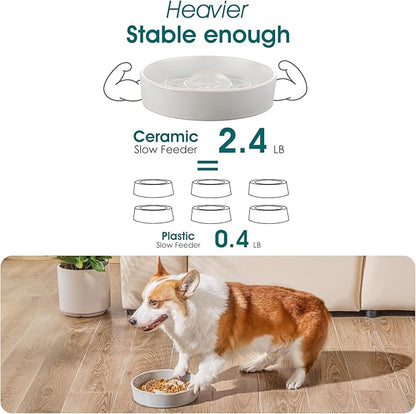 vancasso Slow Feeder Dog Bowl, 1.5 Cups Ceramic Slow Feeder for Medium Breed, Puzzle Maze Dog Food Bowl for Fast Eater, Light Gray