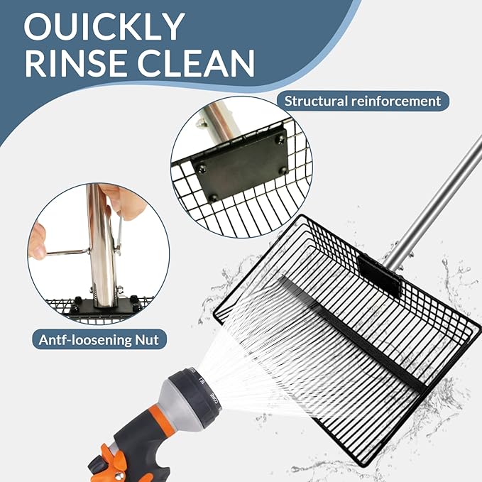 15inch Extra Large Chicken Poop Scooper,With24 to 68" Stainless Steel Handle，Ideal for Chicken Coops, Pet Areas, and Farm Cleanup (15" Width)