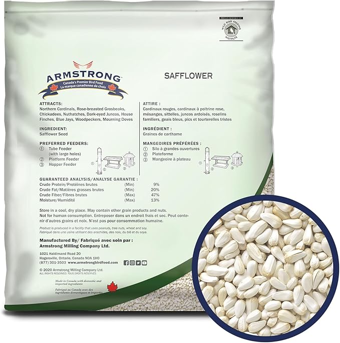 Armstrong Wild Bird Food Safflower Bird Seed, 4 Pounds - for Northern Cardinals, Rose-Breasted Grosbeaks and Black-Capped Chickadees - Ideal for Outside Feeders