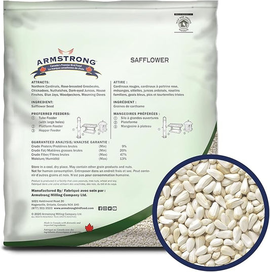Armstrong Wild Bird Food Safflower Bird Seed, 4 Pounds - for Northern Cardinals, Rose-Breasted Grosbeaks and Black-Capped Chickadees - Ideal for Outside Feeders