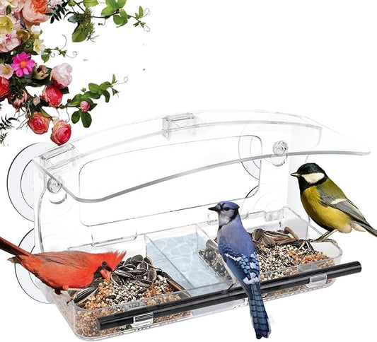 Window Bird Feeder with Strong Suction Cup for Outdoors, Close-up Bird Watching Gift for Bird Lovers Cats, Suitable for Cardinals, Finches, Orioles, Bluebirds, etc.