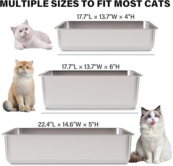 Stainless Steel Litter Box,XL Metal Litter Box for Cat, Large Metal Litterbox for Kitty, Easy Clean, Non Stick No Smell