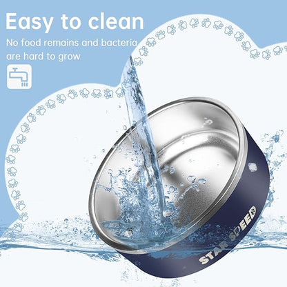 StarSpeed 42oz Stainless Steel Dog Bowls with Rubber Bottom Non-Slip Double Wall Metal Outdoor Dog Food and Water Bowls Weighted Insulated Pet Feeding Bowl for Small,Medium Sized Dogs or Cats