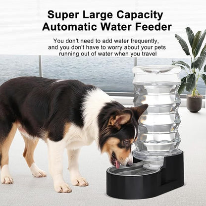 RIZZARI Dog Food Water Dispenser: 7L Automatic Black Large Stainless Steel Waterer with Filter - Gravity Water Feeder - Healthy Hydration for Pets Indoors Outdoors