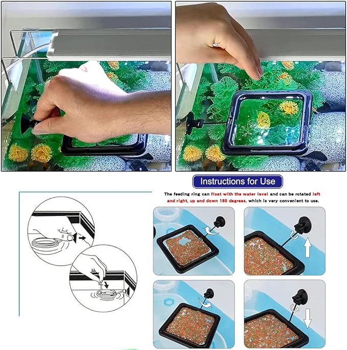 2pcs Feeding Fish Ring Set, Fish Food Feeder +Thermometer Strip, Tank Decor, Aquarium Tank Accessories for Floating Foods, for Betta, Guppy, Goldfish Etc