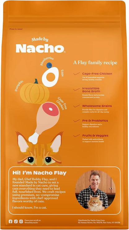 Made by Nacho Dry Cat Kibble 4lb Bag, High Protein and Grain-Friendly Premium Cat Food, Cage-Free Chicken & Pumpkin Recipe, Infused with Bone Broth for Hydration, Limited Ingredients, Single Bag
